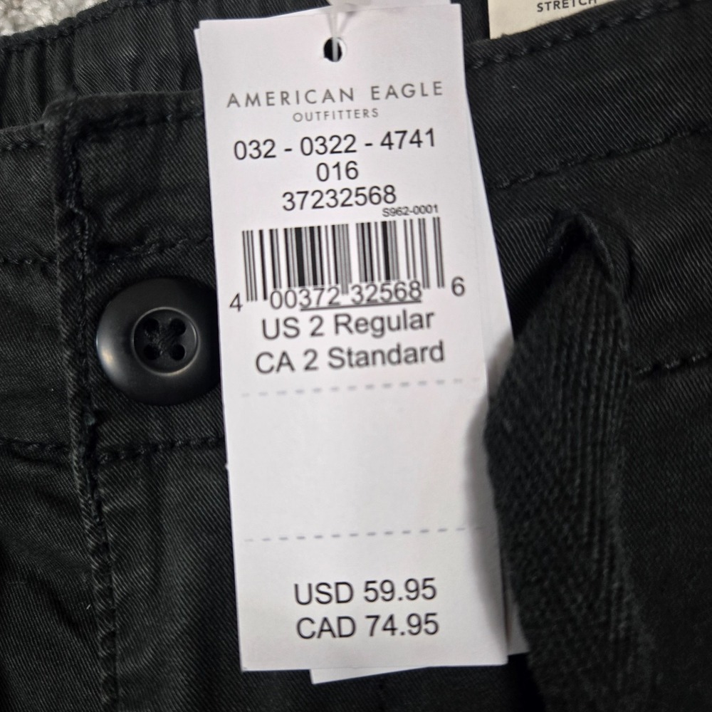 American Eagle Baggy Jogger Cargo Pants Women's 2 (27Wx29L) Black Stretch NEW - Picture 3 of 11